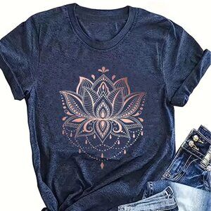 NEW Navy heather coral mandella  tee T shirt top 1X soft stretchy